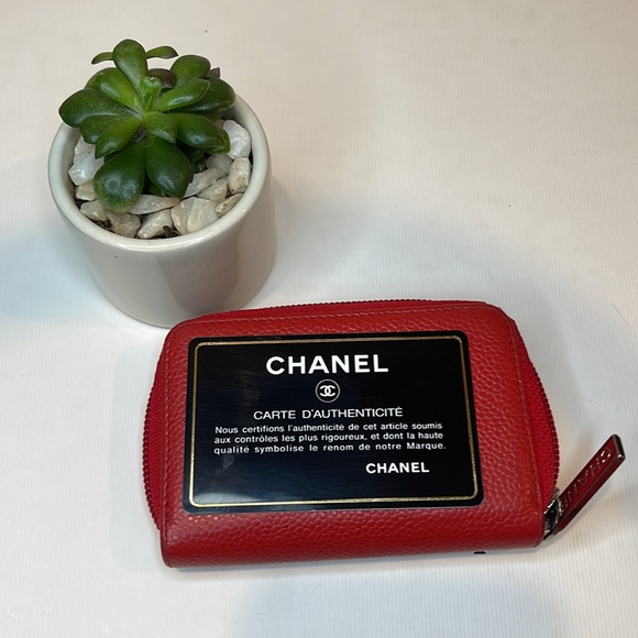 Authentic Chanel Small Zip Wallet/Coin Purse in Red Caviar Silver Hardware - Picture 6 of 7